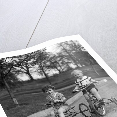 1930s Two Boys Riding Tricycles by Anonymous