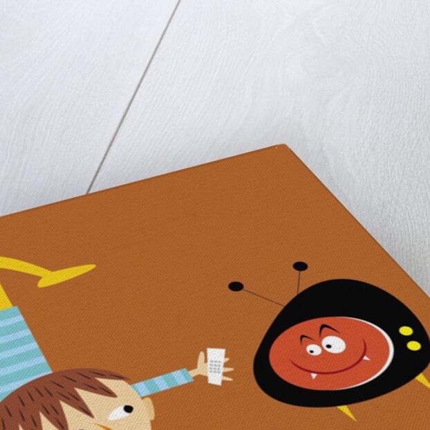 handstand boy with TV monster by Anonymous