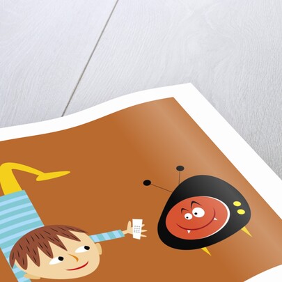 handstand boy with TV monster by Anonymous