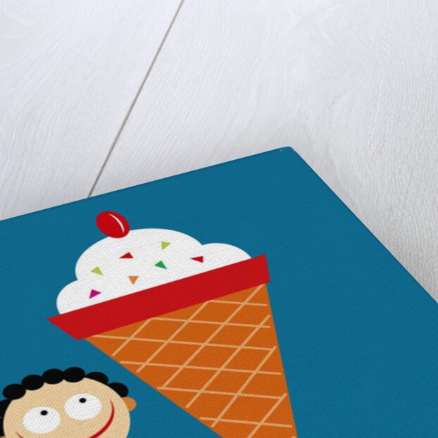 boy with tongue out by giant ice cream cone by Anonymous