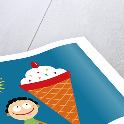 boy with tongue out by giant ice cream cone by Anonymous