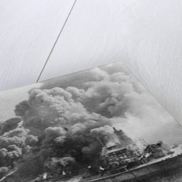 Burning oil tanker by Anonymous