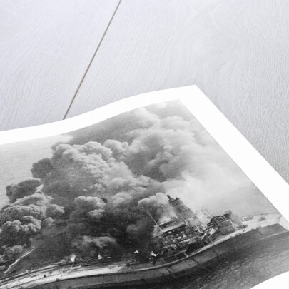 Burning oil tanker by Anonymous