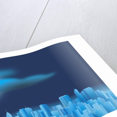 Santa Clause Flying Over City by Anonymous
