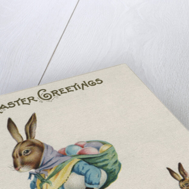 Easter Greetings Postcard with Rabbit Family by Anonymous
