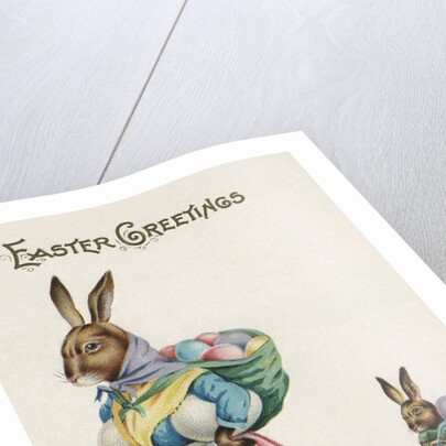 Easter Greetings Postcard with Rabbit Family by Anonymous