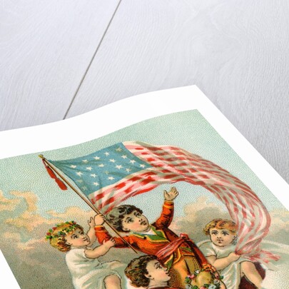Postcard with Children in Egg Holding American Flag by Anonymous