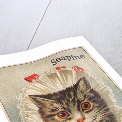 Soapine Trade Card with Kitten in Baby Clothes by Anonymous