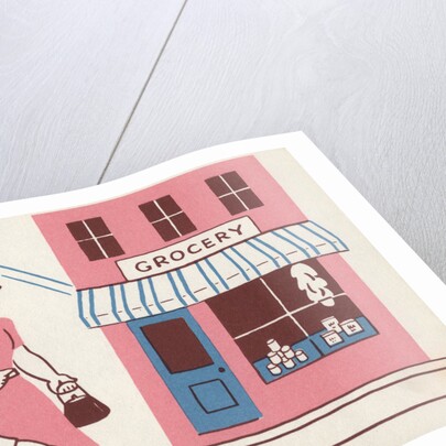 Illustration of Mother and Son Walking by Grocery Store by Lois Lenski