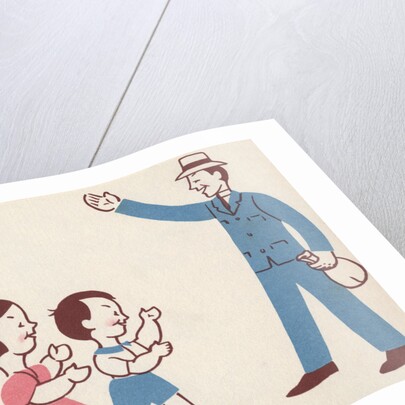 Illustration of Children Greeting Father by Lois Lenski