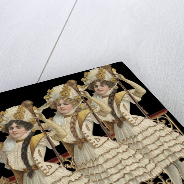 Die-Cut Scrap of Three Women Posing on Stairs by Anonymous