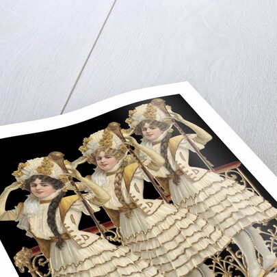 Die-Cut Scrap of Three Women Posing on Stairs by Anonymous