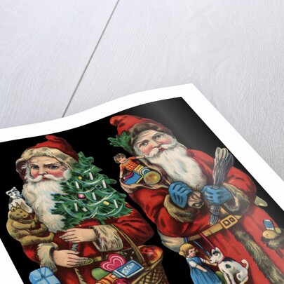 Die-Cut Scraps with Two Santa Clauses by Anonymous