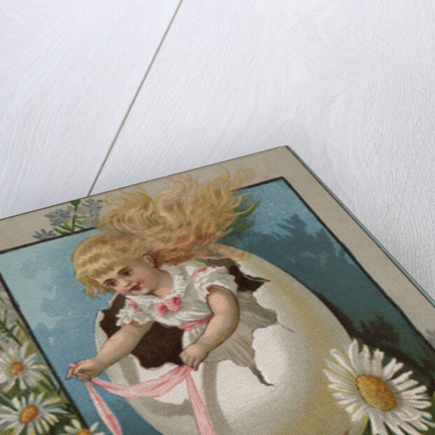 Easter Greeting Postcard with Rabbits Pulling Girl in Egg by Anonymous