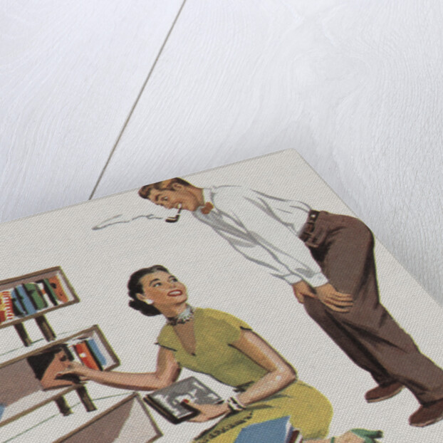 Magazine Illustration of Couple Putting Books on Shelves by Anonymous