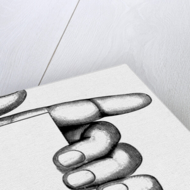 Bookplate Illustration of Pointing Hand Holding Blank Card by Anonymous