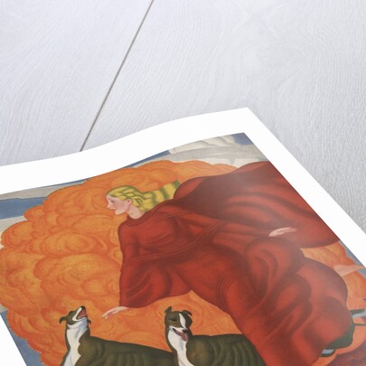 Magazine Illustration of Woman Running with Two Dogs by Anonymous
