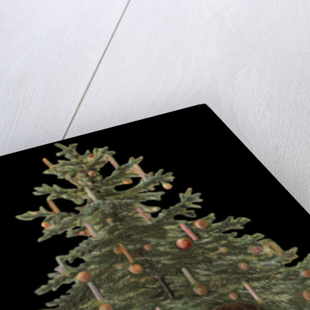Die-Cut Scrap with Cherubs Holding Christmas Tree by Anonymous