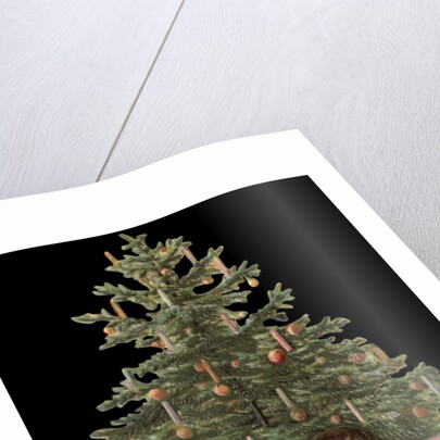 Die-Cut Scrap with Cherubs Holding Christmas Tree by Anonymous