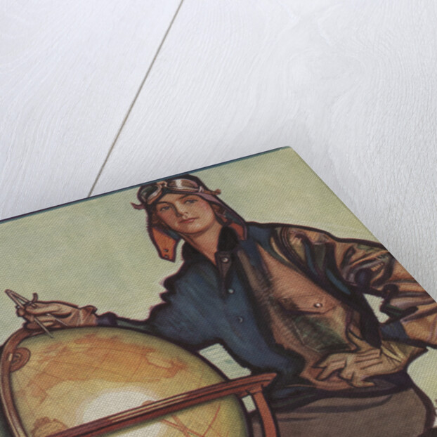 Illustration of Female Aviator and Globe by Anonymous