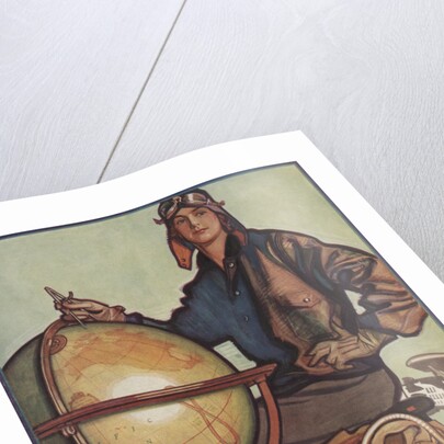 Illustration of Female Aviator and Globe by Anonymous