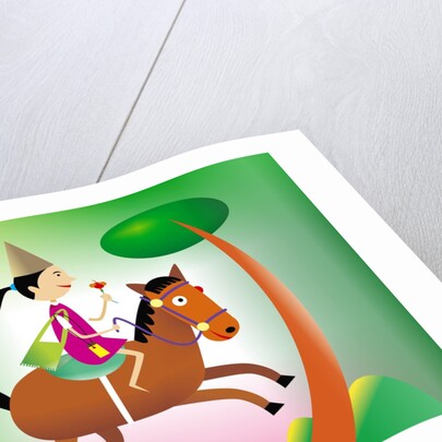 Girl riding a horse by Anonymous