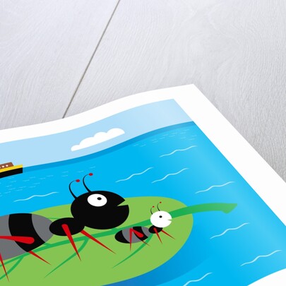 Two ants floating on a leaf in the ocean by Anonymous