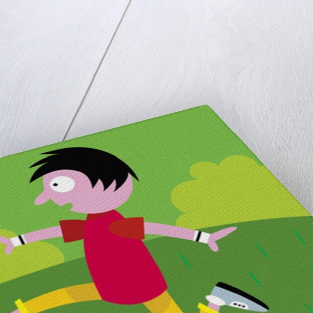 Boy kicking soccer ball by Anonymous