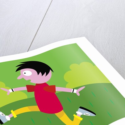 Boy kicking soccer ball by Anonymous