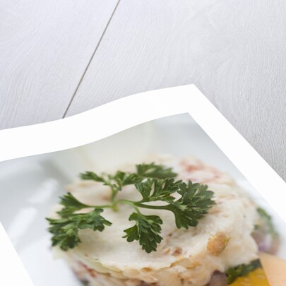 Crab and tropical fruit timbale with endive, melon and orange at The Sugar Mill, Tortola, British Virgin Islands by Anonymous