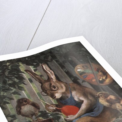Postcard of Easter Rabbit Decorating Eggs by Anonymous