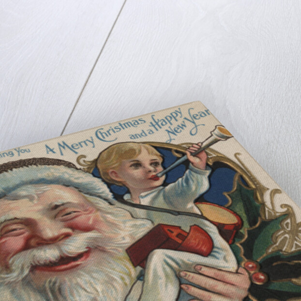 Santa Claus and His Two Children Wishing You a Merry Christmas and a Happy New Year Postcard by Anonymous