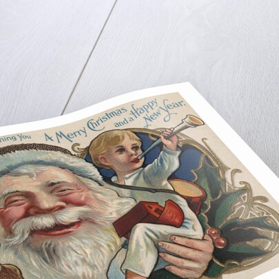 Santa Claus and His Two Children Wishing You a Merry Christmas and a Happy New Year Postcard by Anonymous