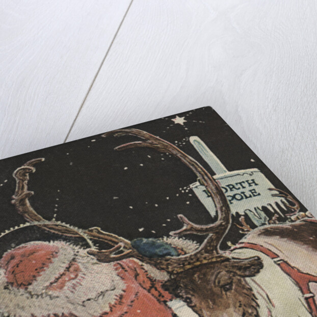 Illustration of Santa Feeding Reindeer Candy Cane by John Rae