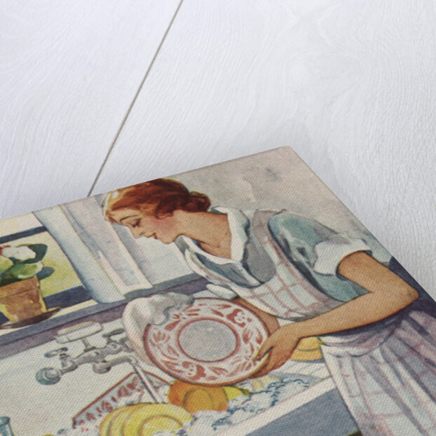 Illustration of Woman Washing Dishes by Anonymous