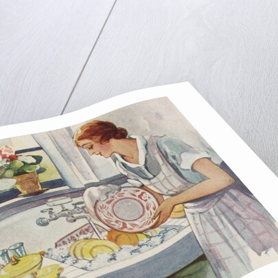 Illustration of Woman Washing Dishes by Anonymous