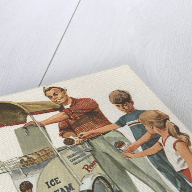 Illustration of Ice Cream Man with Two Children by Anonymous