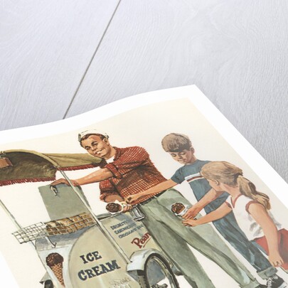 Illustration of Ice Cream Man with Two Children by Anonymous