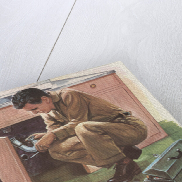 Illustration of Boy Watching Man Fix Plumbing by Anonymous