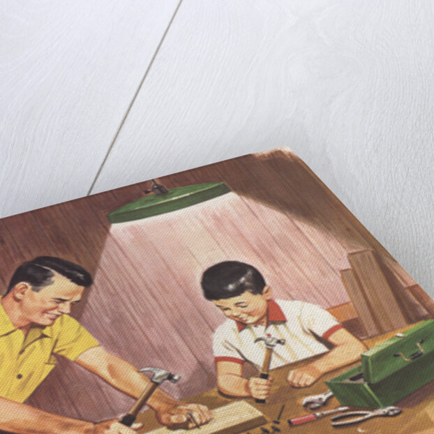 Illustration of Father Teaching Son to Handle Tools by Anonymous