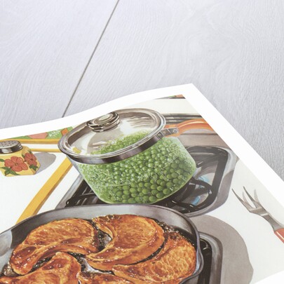 Illustration of Dinner Cooking on Stovetop by Anonymous