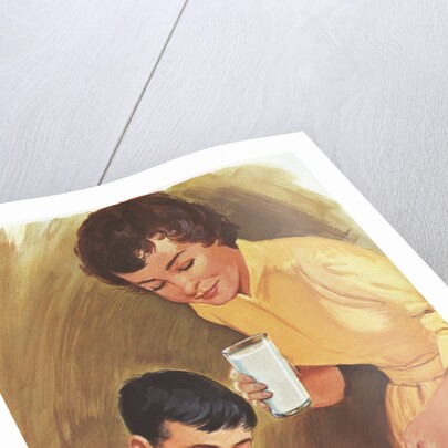 Illustration of Mother Serving Lunch to Son by Anonymous