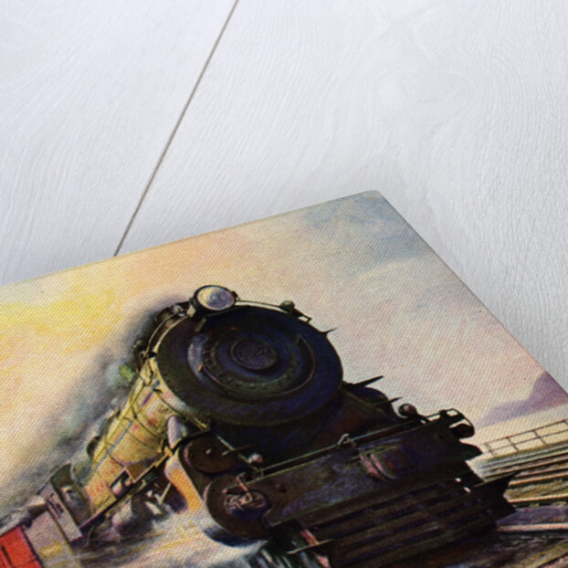 Illustration of Steam Engine Speeding over Bridge by Anonymous