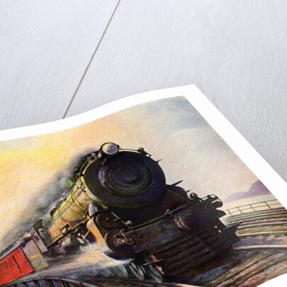 Illustration of Steam Engine Speeding over Bridge by Anonymous