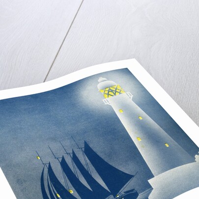 Illustration of Schooner Sailing near Lighthouse by Anonymous