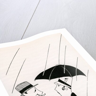 Illustration of Couple on Rainy Roof of Double-Decker Bus by Anne Harriet Fish