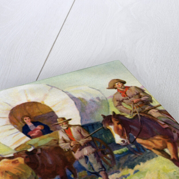 Illustration of Wagon Train of American Settlers Moving Across Western Plains by Anonymous