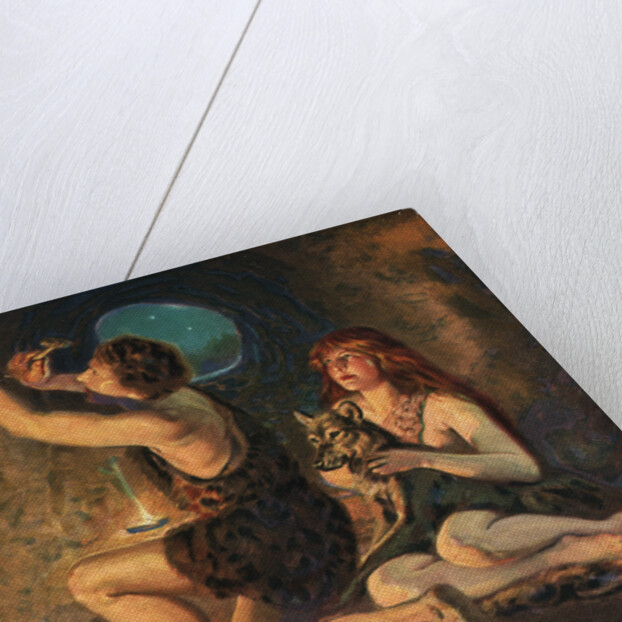 Illustration of Caveman Chiselling in Cave Wall by Walter Haskell Hinton