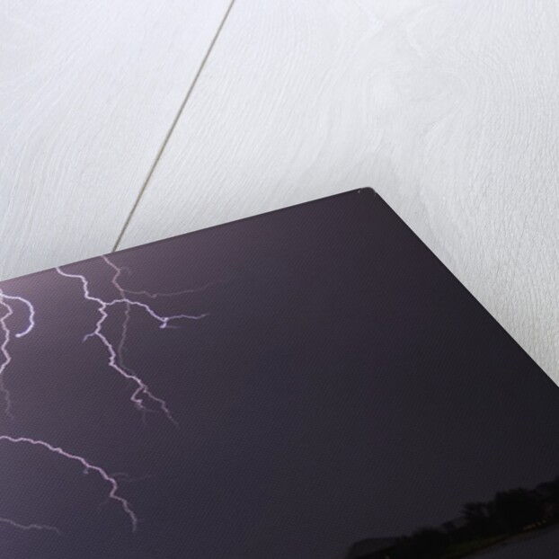 Lightning Striking Ground Near Residential Lake by Anonymous