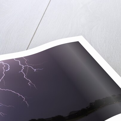 Lightning Striking Ground Near Residential Lake by Anonymous
